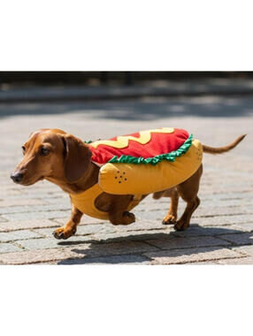Dog Halloween Costume, HOTDOG with Trimmings, 18 in Length, Like New, Read Desc